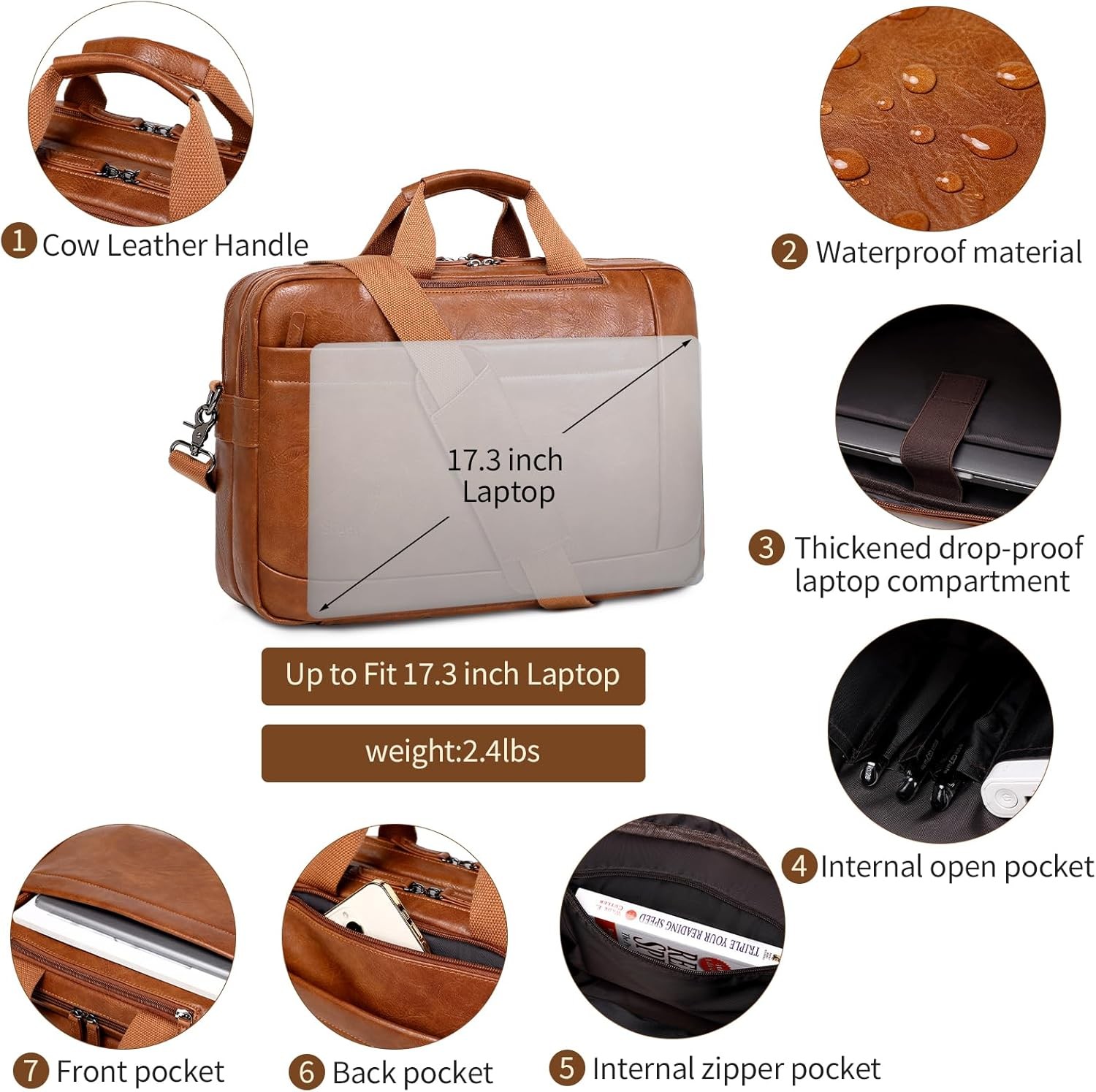 Faux Leather Messenger Bag for Men 17-17.3 Inch Leather Mens Laptop Bag