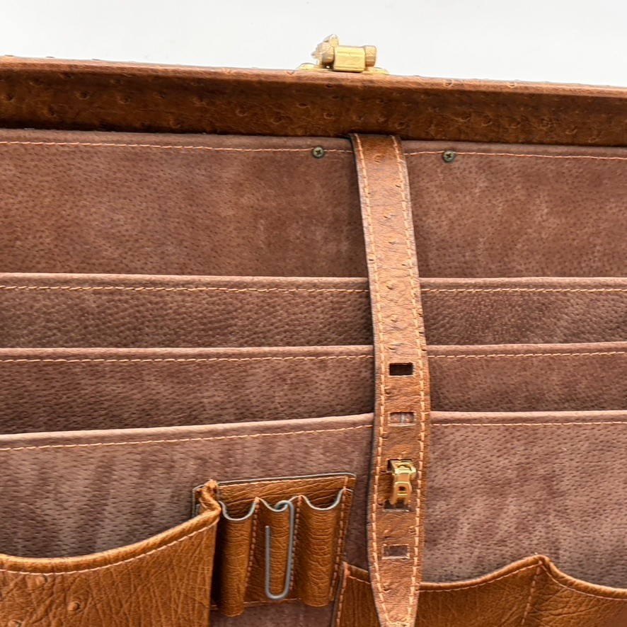 Vintage ATLAS Brown Ta Full Quill Ostrich Attaché Briefcase Amiet Locks w/ Combo
