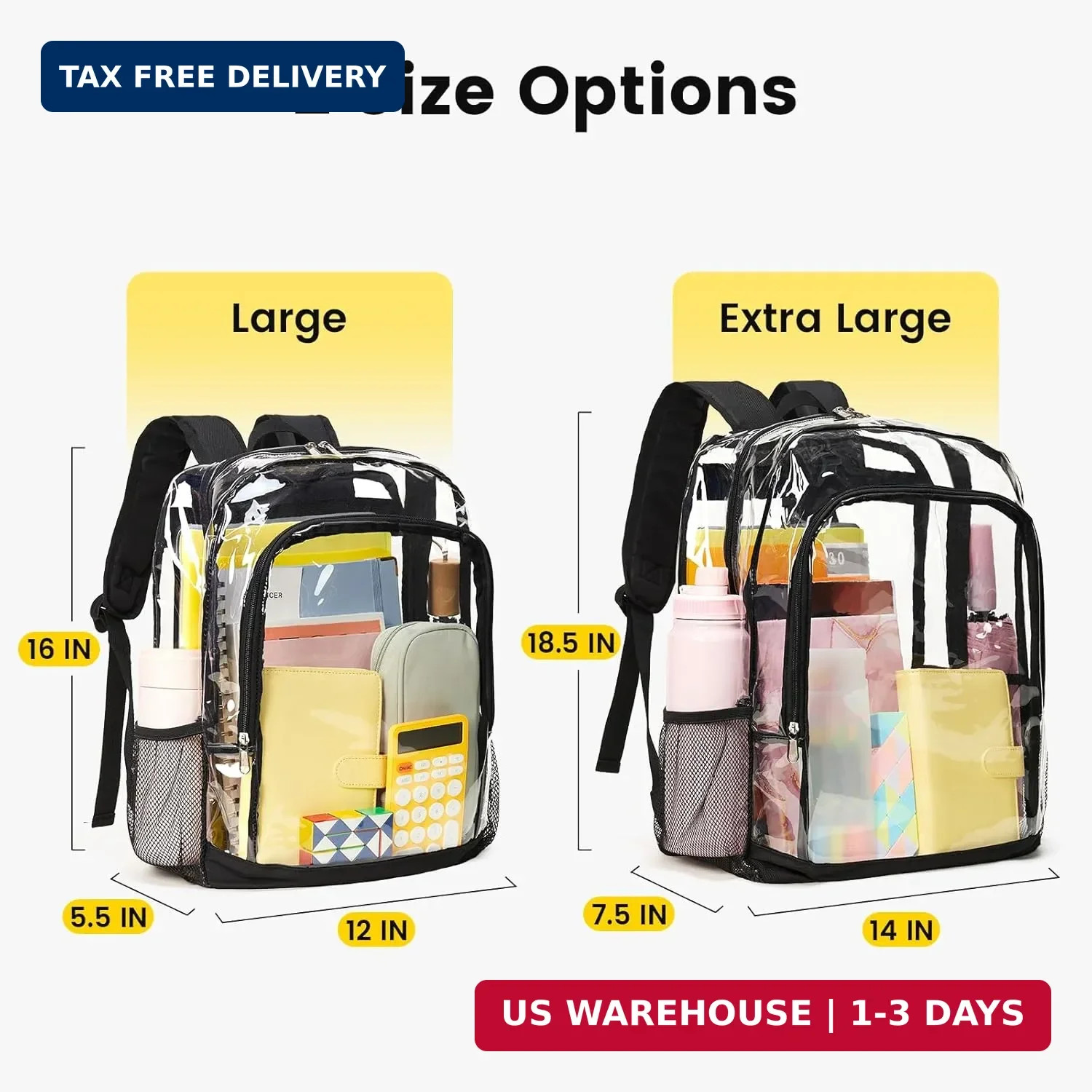 Vorspack Clear Backpack Heavy Duty – Extra Large Clear Bookbag for Girls Boys, T