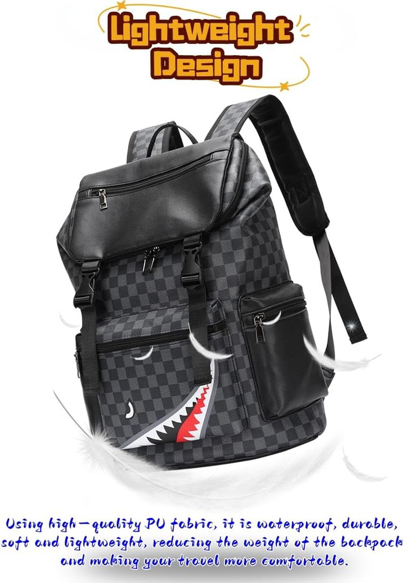 Leather Laptop Backpack, PU Leather Backpack Men Women, Casual Backpack, Water-R