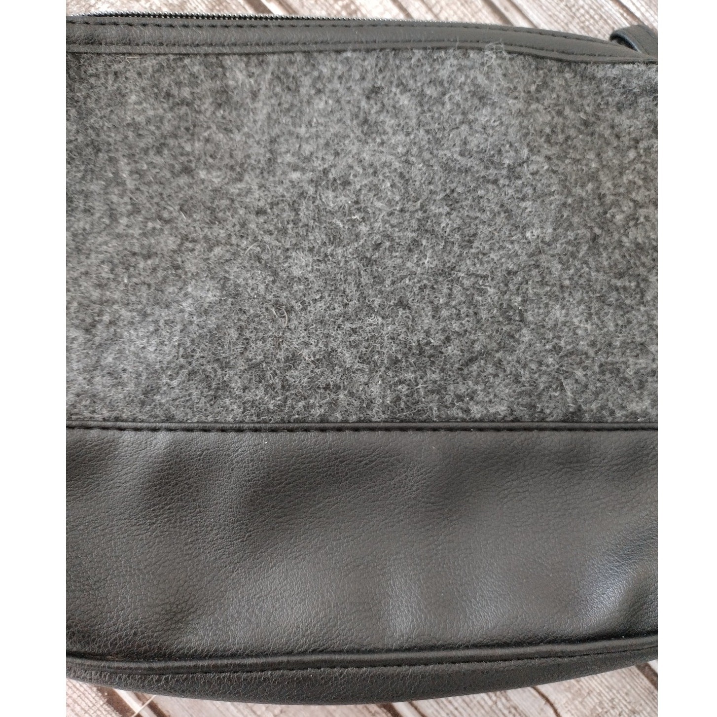 John Varvatos Black & Gray Faux Wool & Leather Toiletry Bag Travel Vacation