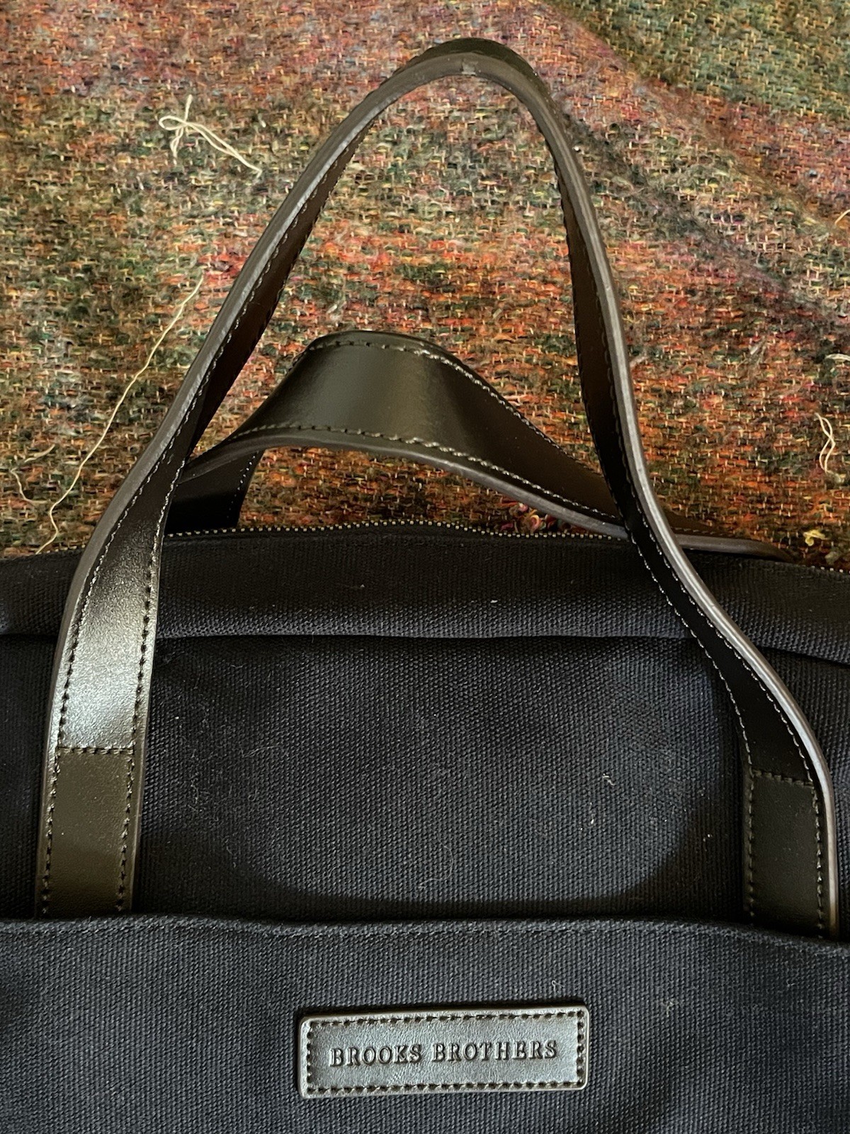 Brooks Brothers Briefcase Navy W/ Brown Leather Handles 100 % Authentic
