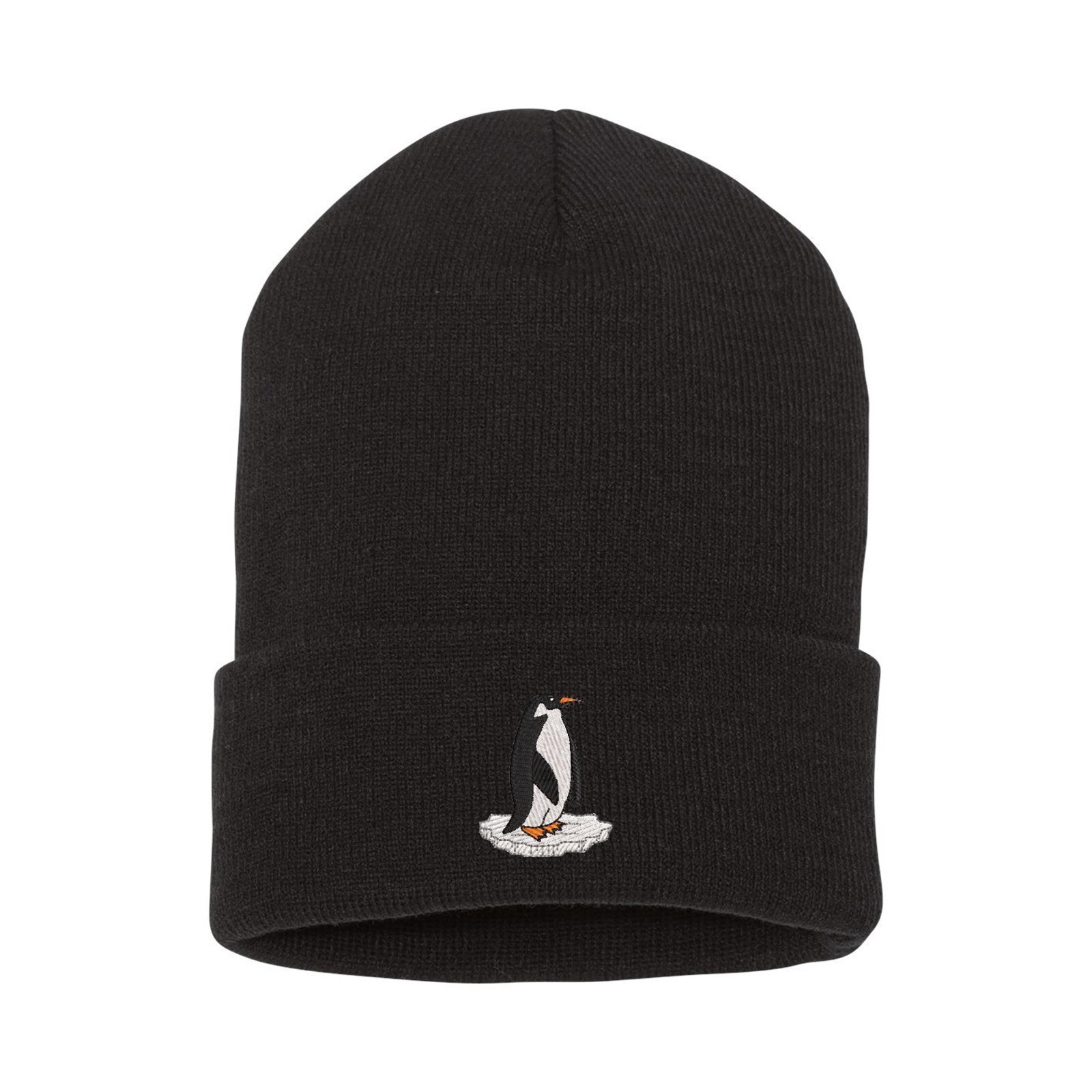 Penguin on ice embroidered beanie hat, custom embroidered beanie hat