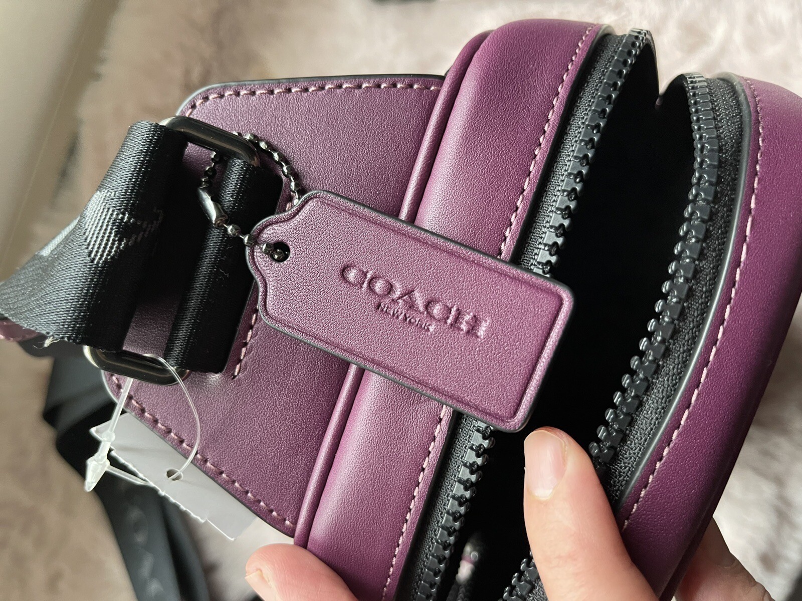 Coach CL410 Track Pack 14 Calf Leather Crossbody Black Antique Nickel/Deep Berry