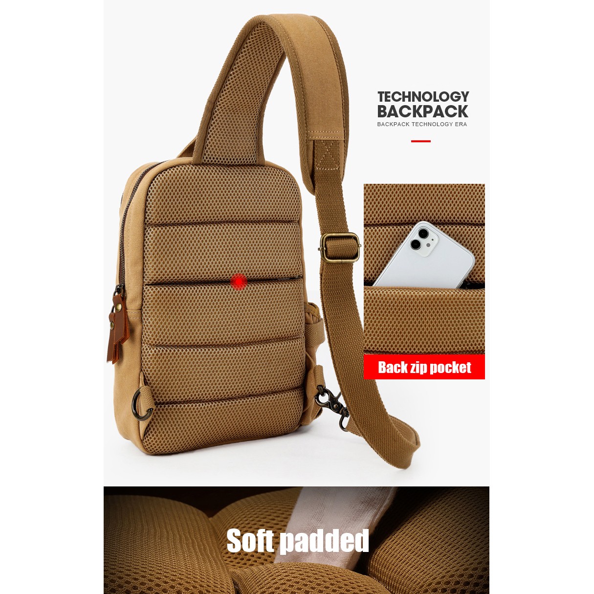 Vintage Canvas Genuine Leather Chest Sling Bag Crossbody Shoulder Backpack