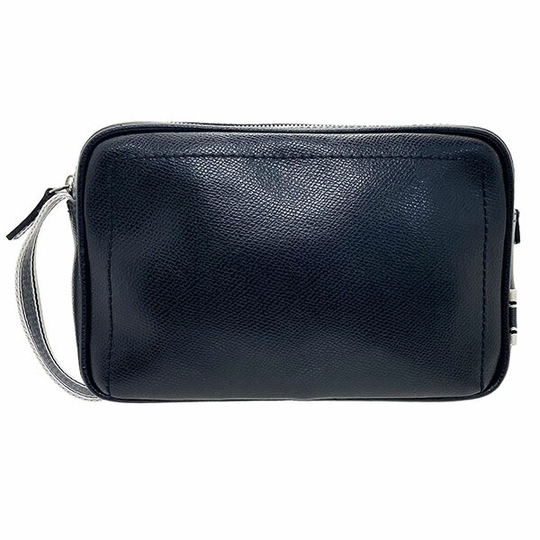 ■Authentic Salvatore Ferragamo logo clutch bag in black leather (size 24 8811).