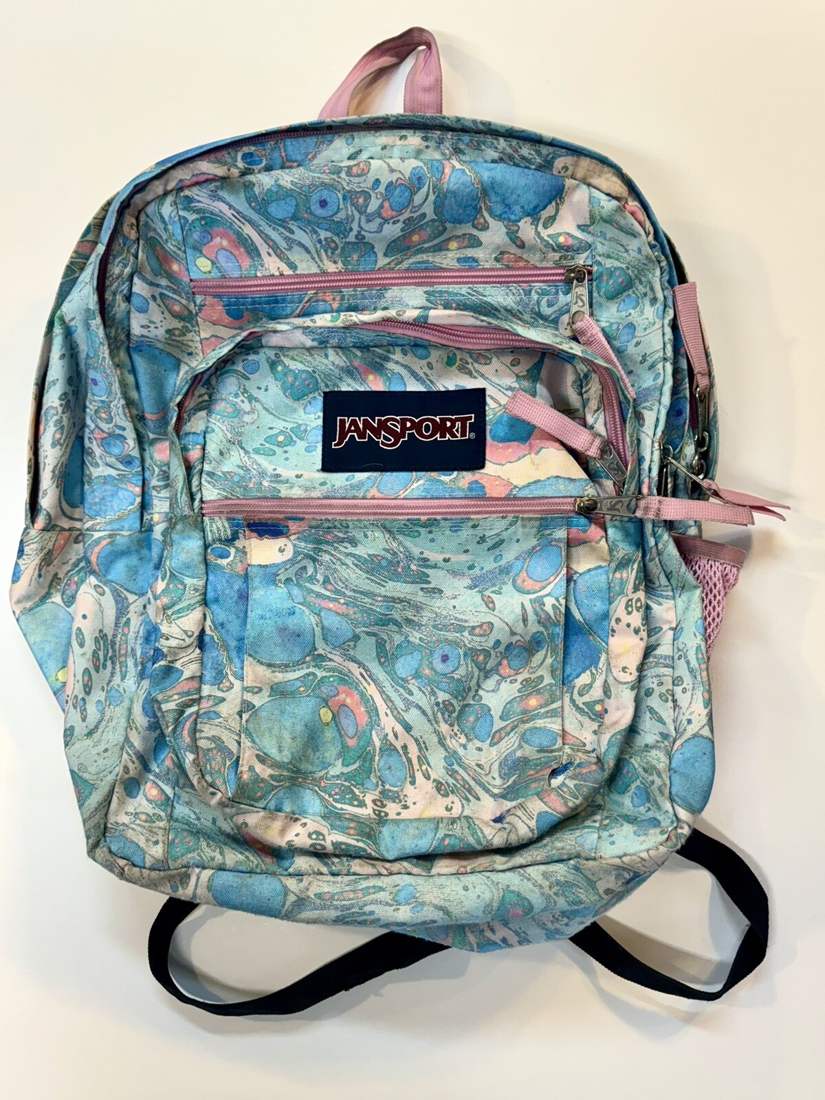 JanSport Big Student Pink and Blue Pastel Swirl Print Backpack School