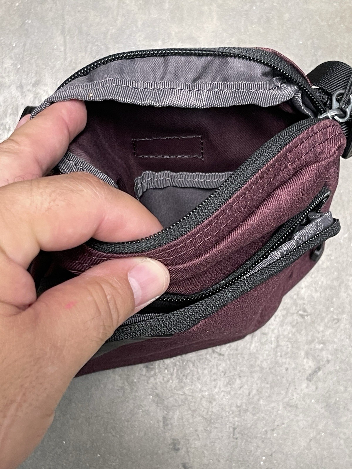 Nike Burgundy Small Crossbody Bag Logo, Zip Closure, Adjustable Strap Pockets