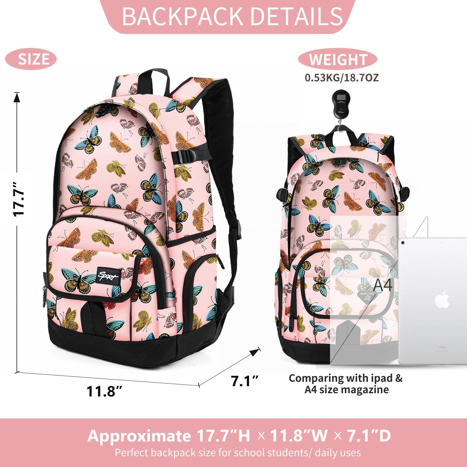 School Backpack Travel Bag for Men & Women Lightweight College Back Pack with La