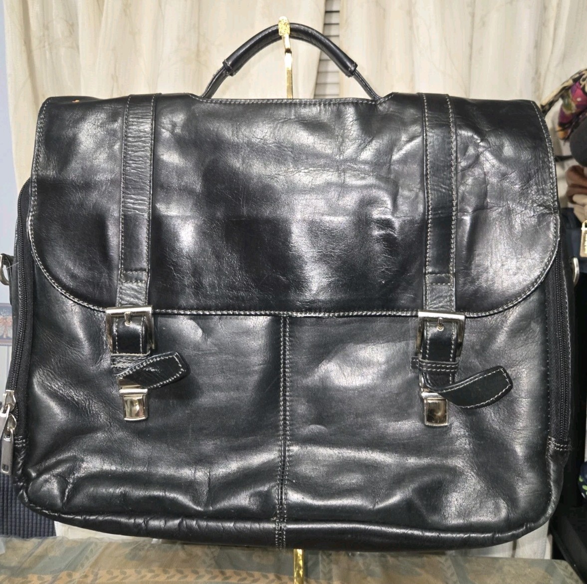 Vtg Wilsons Pelle Studio Black Leather Briefcase Bag -No Strap-read description
