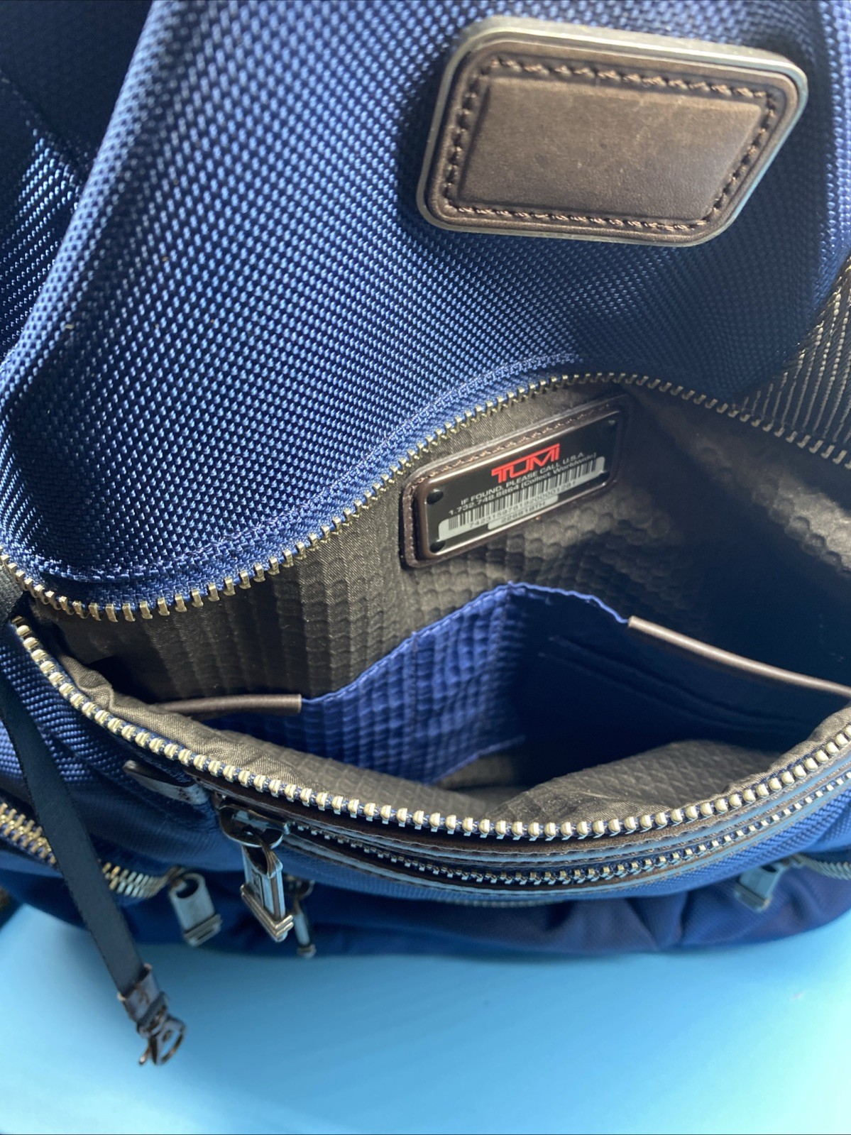Tumi Alpha Bravo Knox Backpack Deluxe Navy Blue Ballistic Nylon & Brn Leather