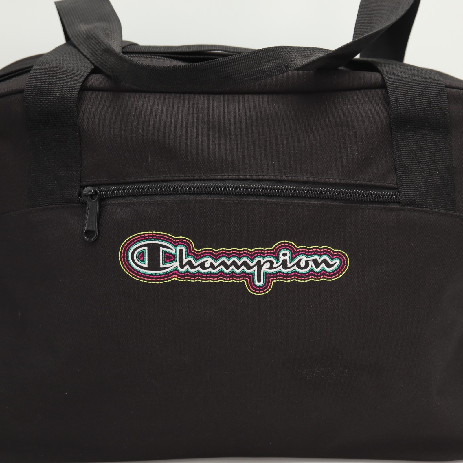 Champion Embroidered Multicolor Black Duffle Bag Medium Gym Travel Shoulder Pack