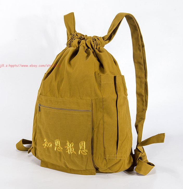 New Unisex Canvas Monk Bag Lay Buddhist Buddha bag Arhat Shaolin Backpack