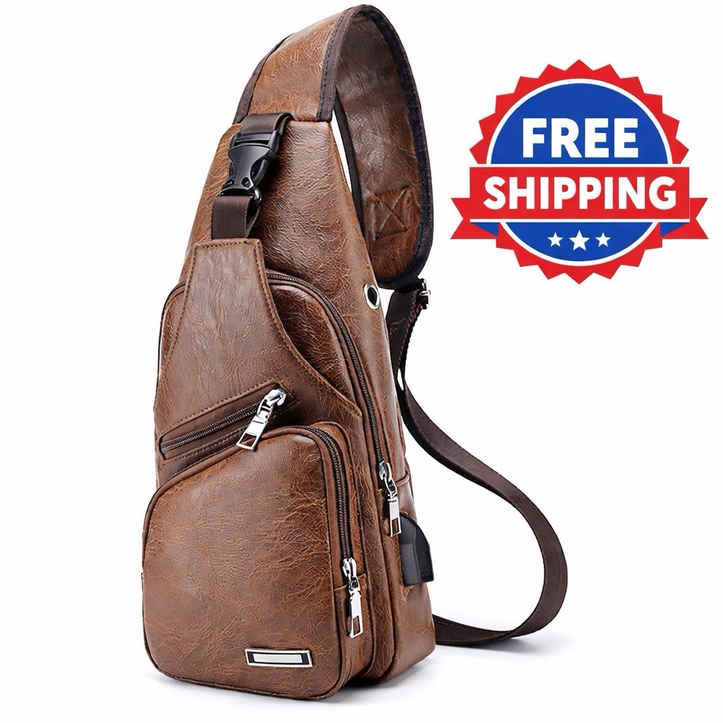 LEBULLBRO Men Sling Backpack Genuine Leather Chest Crossbody Travel Shoulder Bag