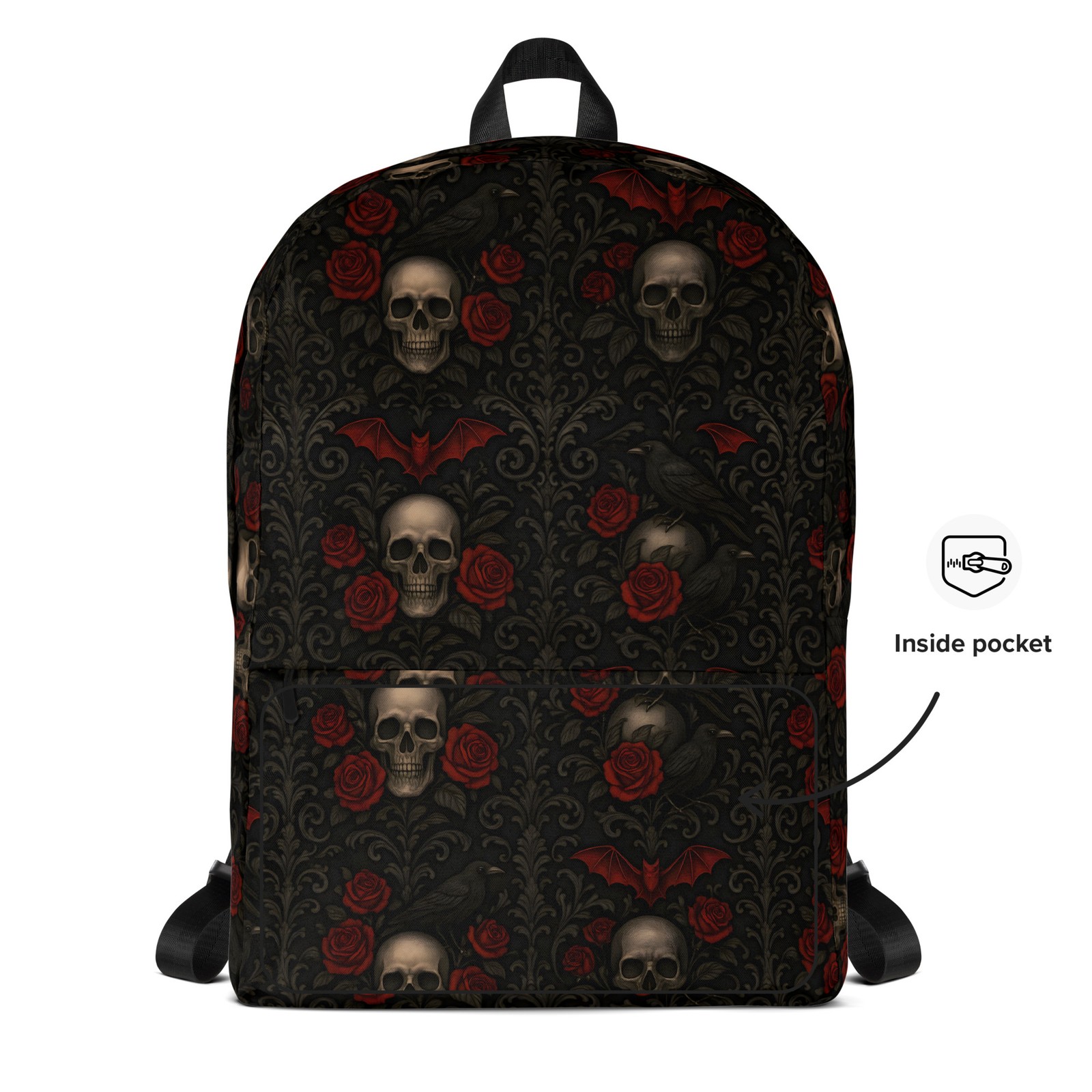 Skull Bat Roses Backpack Gothic Raven Horror Bag Dark Gift