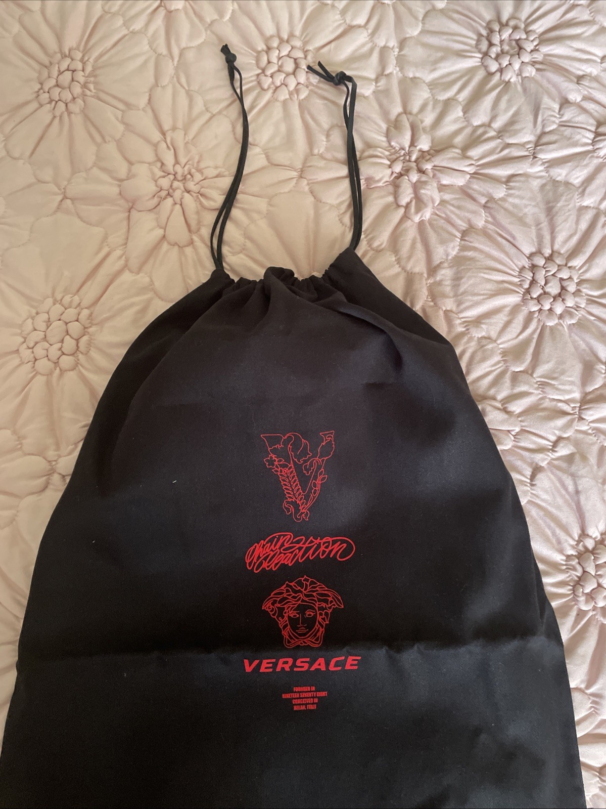 Versace Pull Sack Bag Black/Red Logo Medium Size Brand New No Tags. Authentic