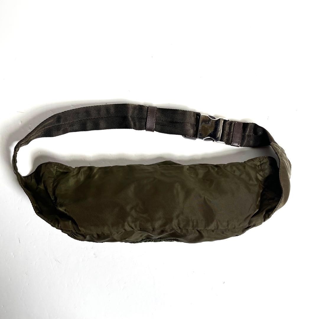 PRADA TESSUTO Nylon Body Bag Crossbody Waist Bag Khaki Triangle Plate