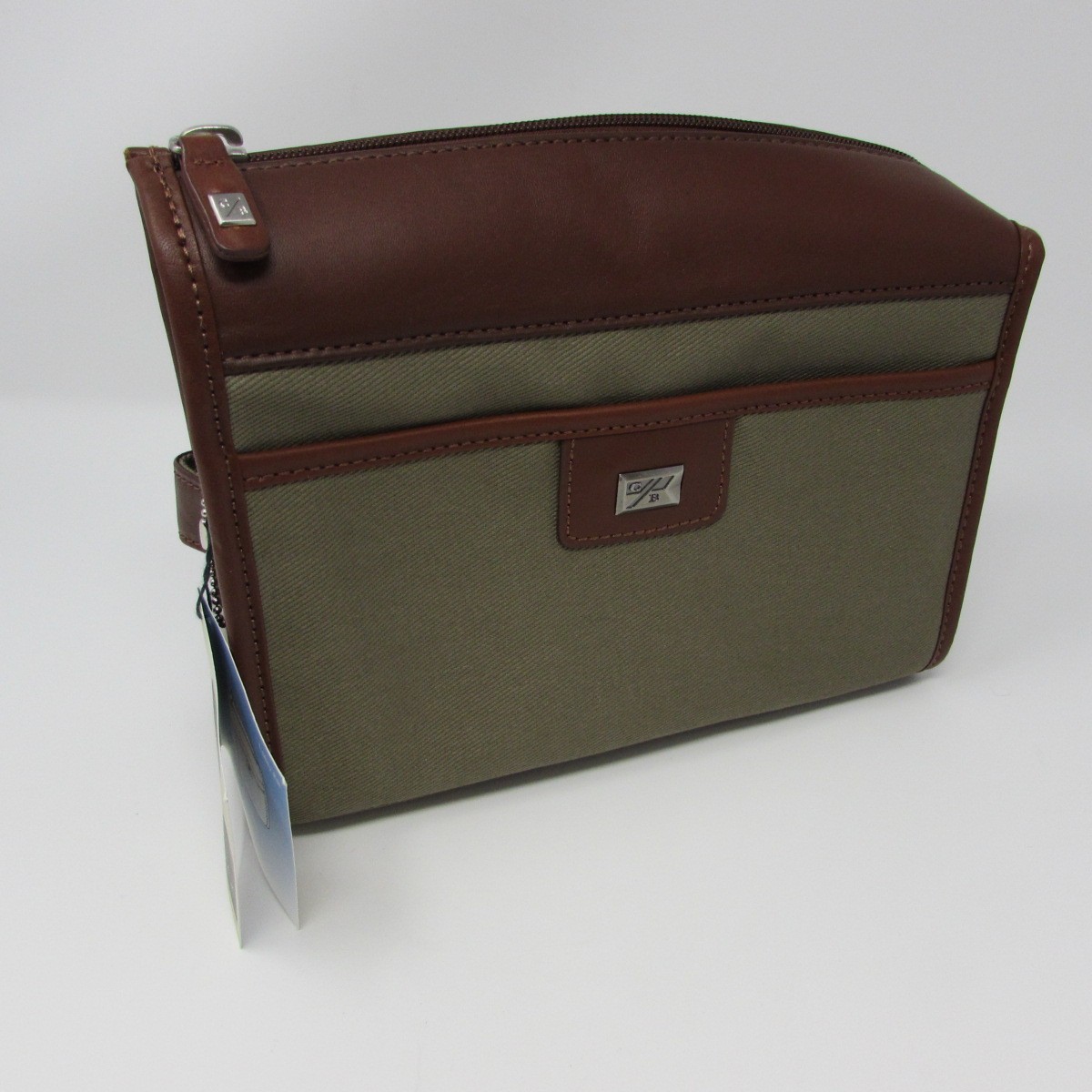 Cutter & Buck Utility Kit Travel Bag Cotton Twill Leather Trim Brown Tan New