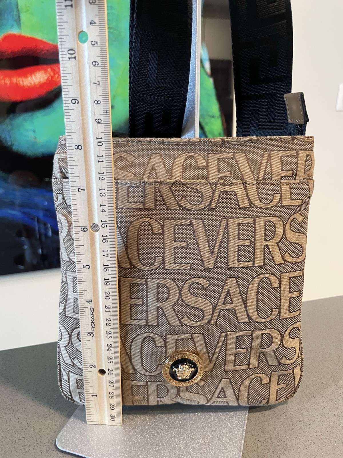 Versace 1020745 La Medusa Canvas Fabric Logo Crossbody All over Bag $850