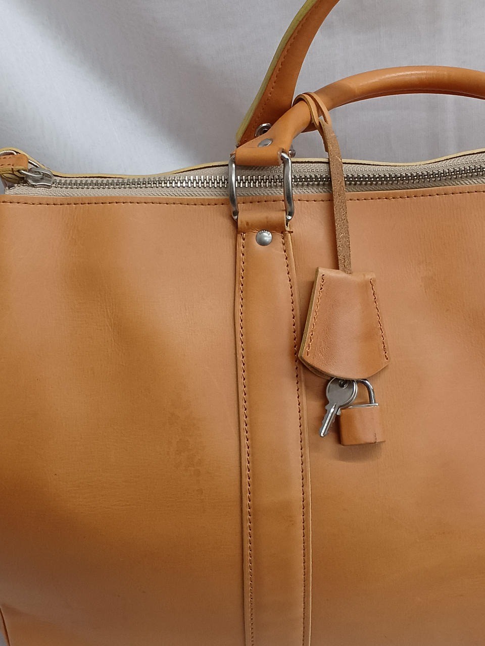 PORTER TAND Boston bag Camel Brown Leather Men Duffle bag Large capacity