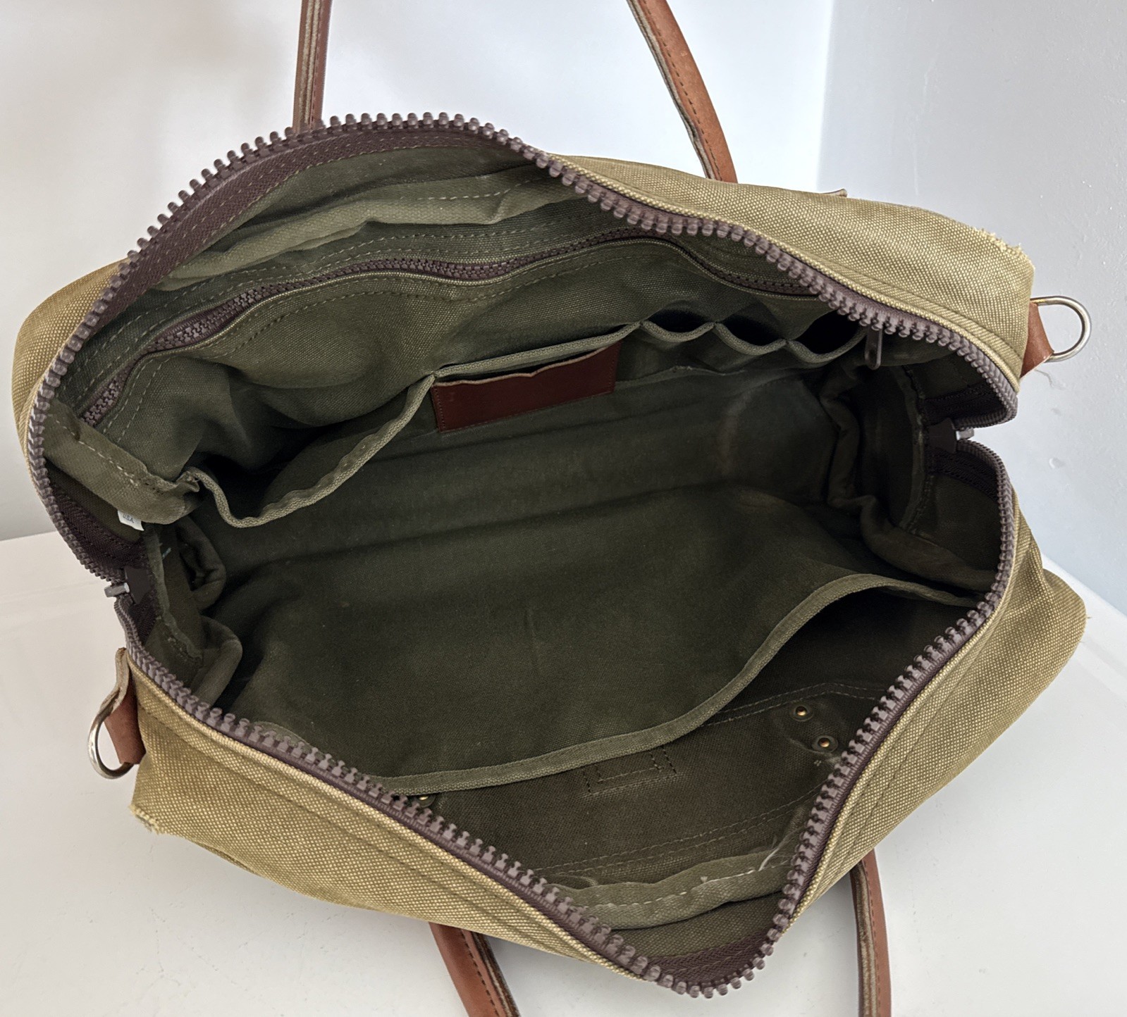Duluth Pack MINN Green Canvas Leather Briefcase USA Travel Bag VTG Well Used