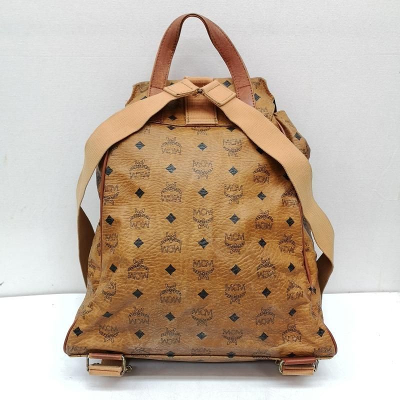 MCM Visetos Authentic Backpack Rucksack with Front Pocket Brown Monogram Men’s