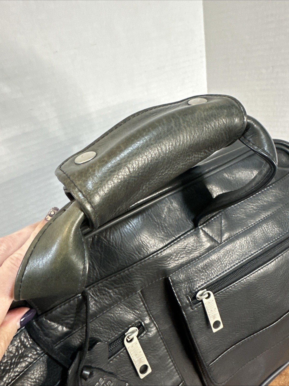 NEW Vintage Bill Blass Black Leather Expandable Briefcase Laptop Bag Satchel