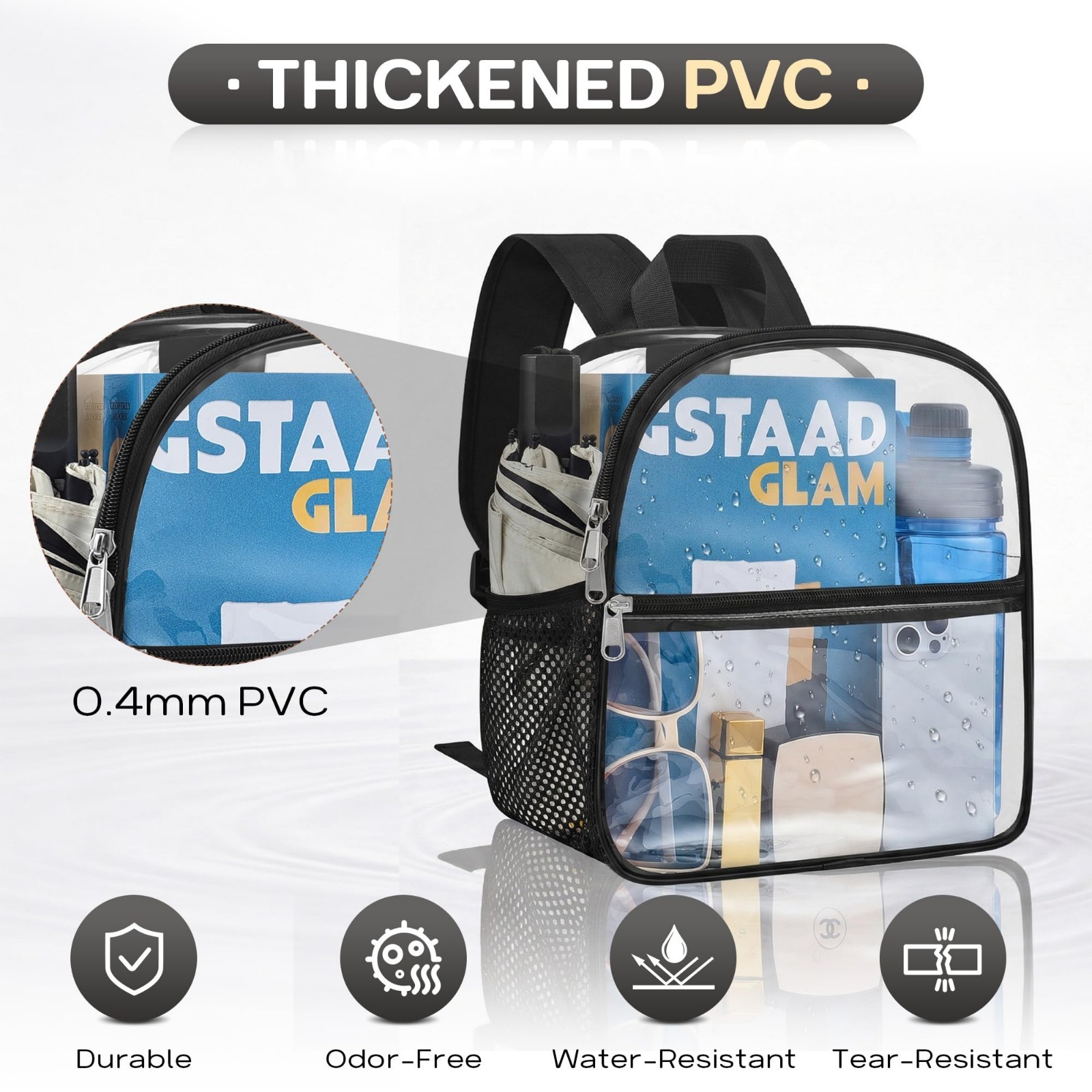 Clear Stadium Backpack – 12x6x11 in, Small Concert Bag with Padded Straps, Ideal