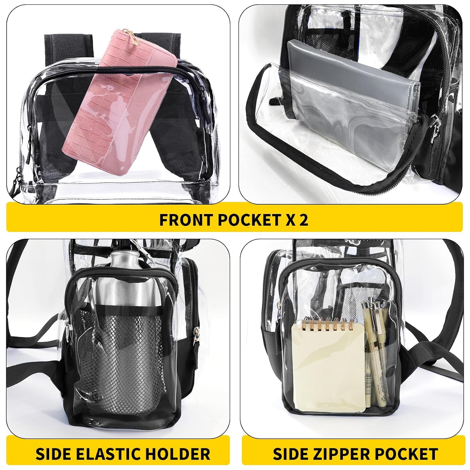 Heavy Duty Clear Black X-Large Transparent Large Backpack Book Bag