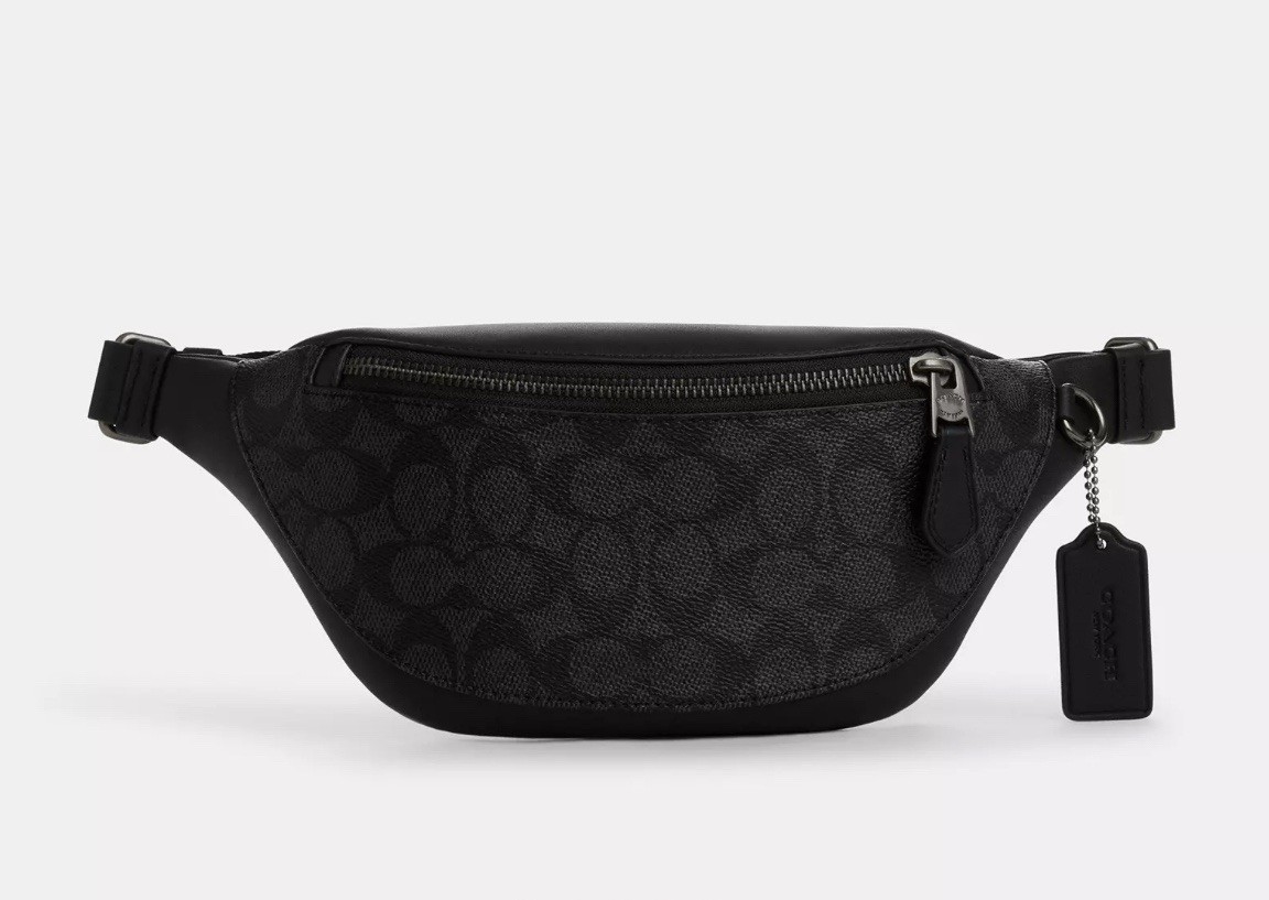 Coach Warren Mini Belt Bag In Signature Canvas Gunmetal Charcoal Black