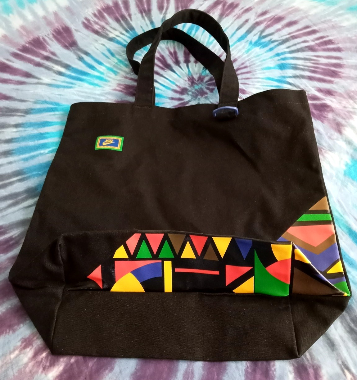 RARE Nike URBAN JUNGLE Heritage CANVAS TOTE BAG Black MULTICOLOR GRAPHICS Peace
