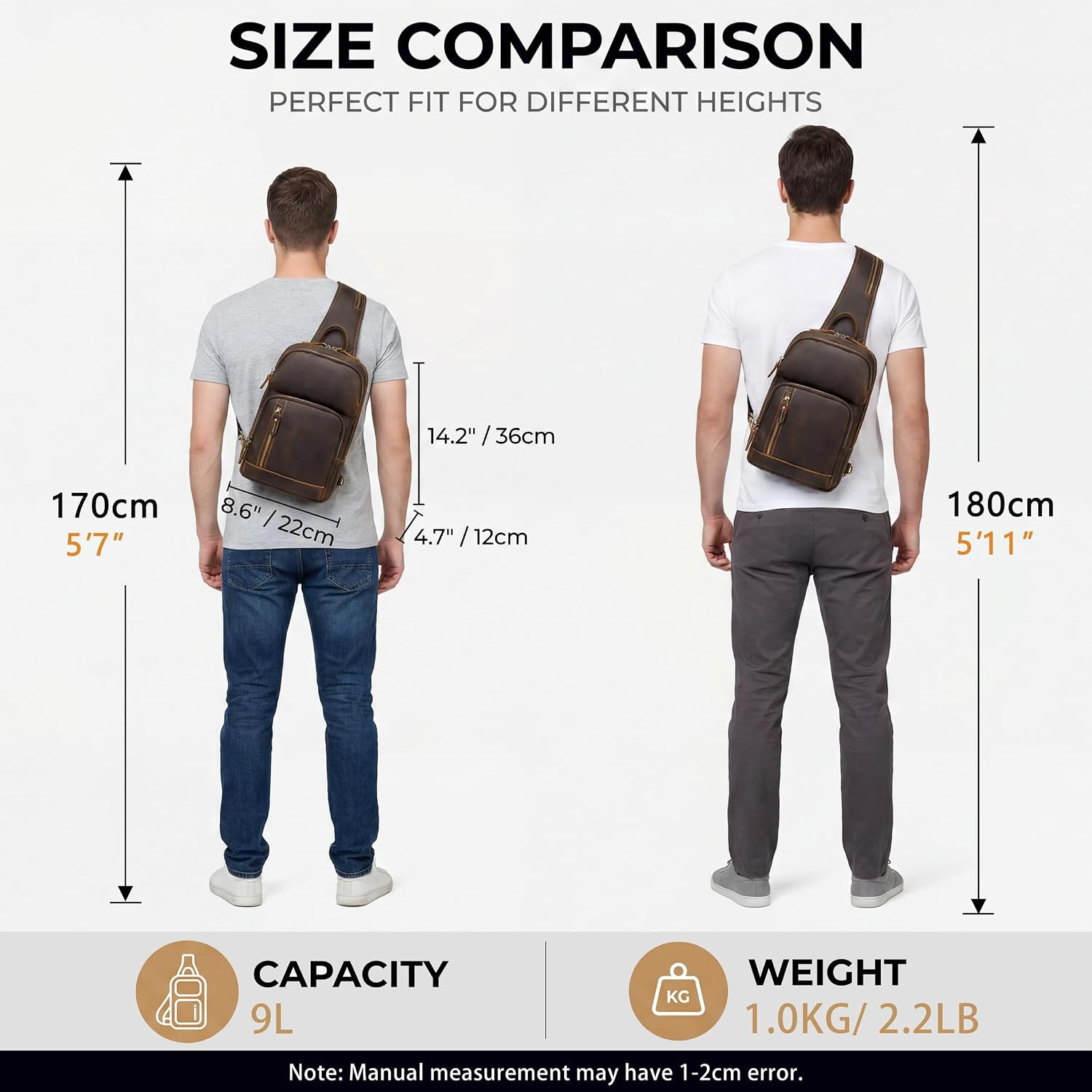 Full Grain Leather Sling Bag for Men, Crossbody Bag Fits 12.9″ Ipad Crossbody Ch