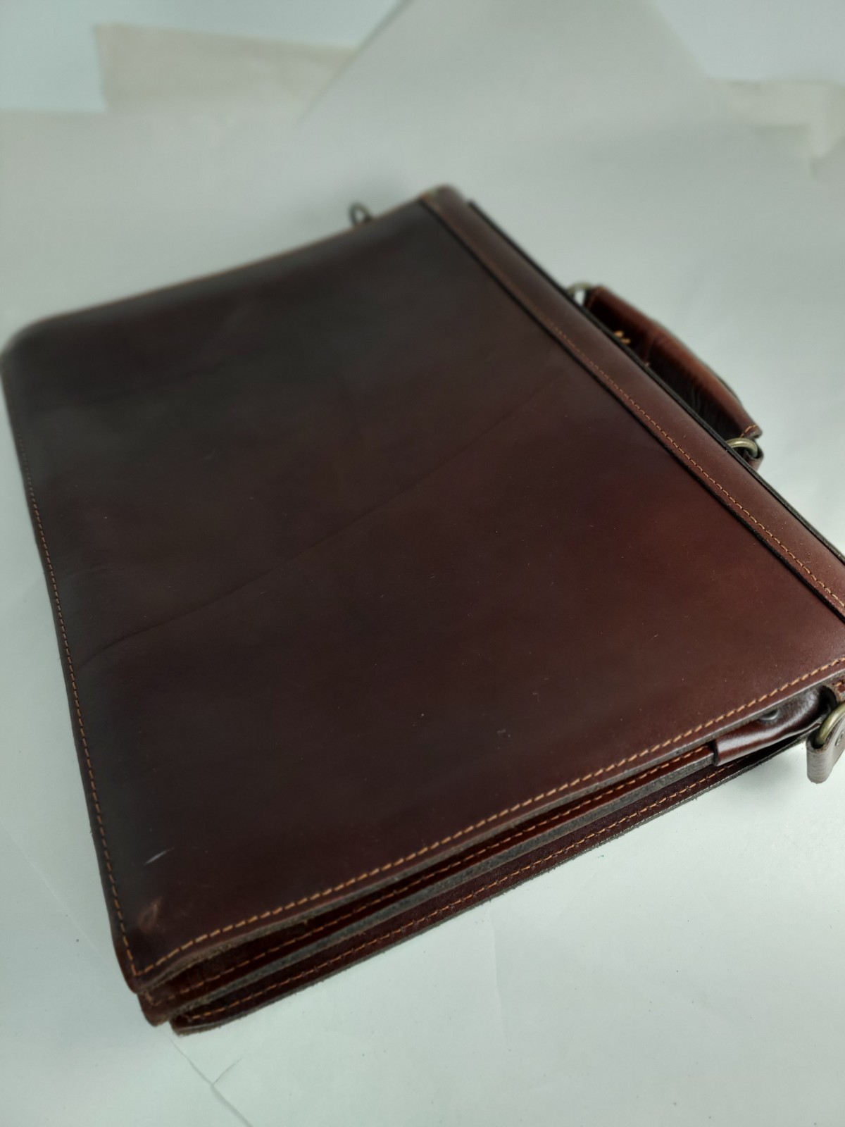 Tan Brown Leather Breifcase Genuine Vintage HandMade In Greece 15 X 11