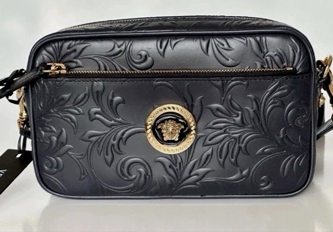 Versace Medusa Head Embossing Calf Leather Blue Crossbody Bag 1005464 IT NWT