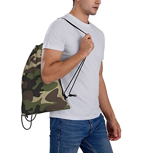 Green Brown Camo Unisex Drawstring Backpack Bag Sport Gym Dance Travel White 6