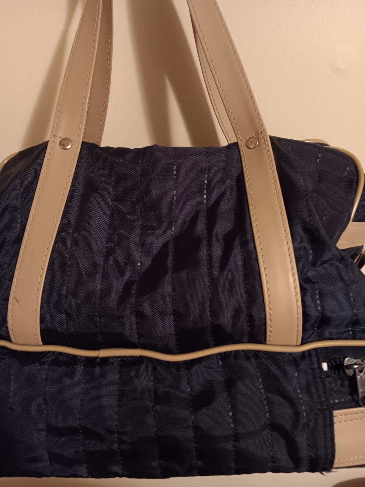 Austads Blue And Tan Bag With Rigid Base And Lower Zippered Area
