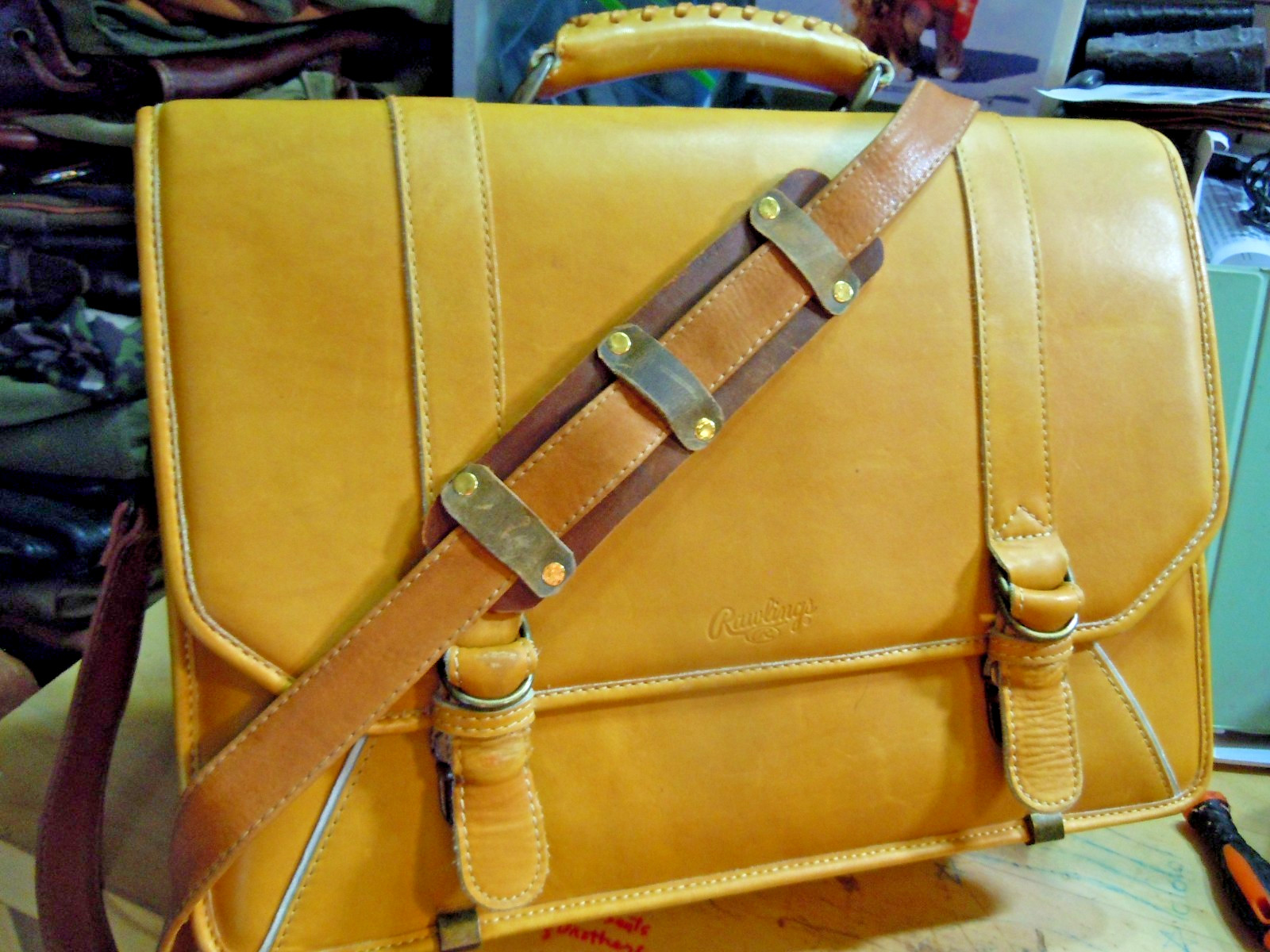 VTG Rawlings Baseball Glove Bag Briefcase Leather Carry-on Travel Tan