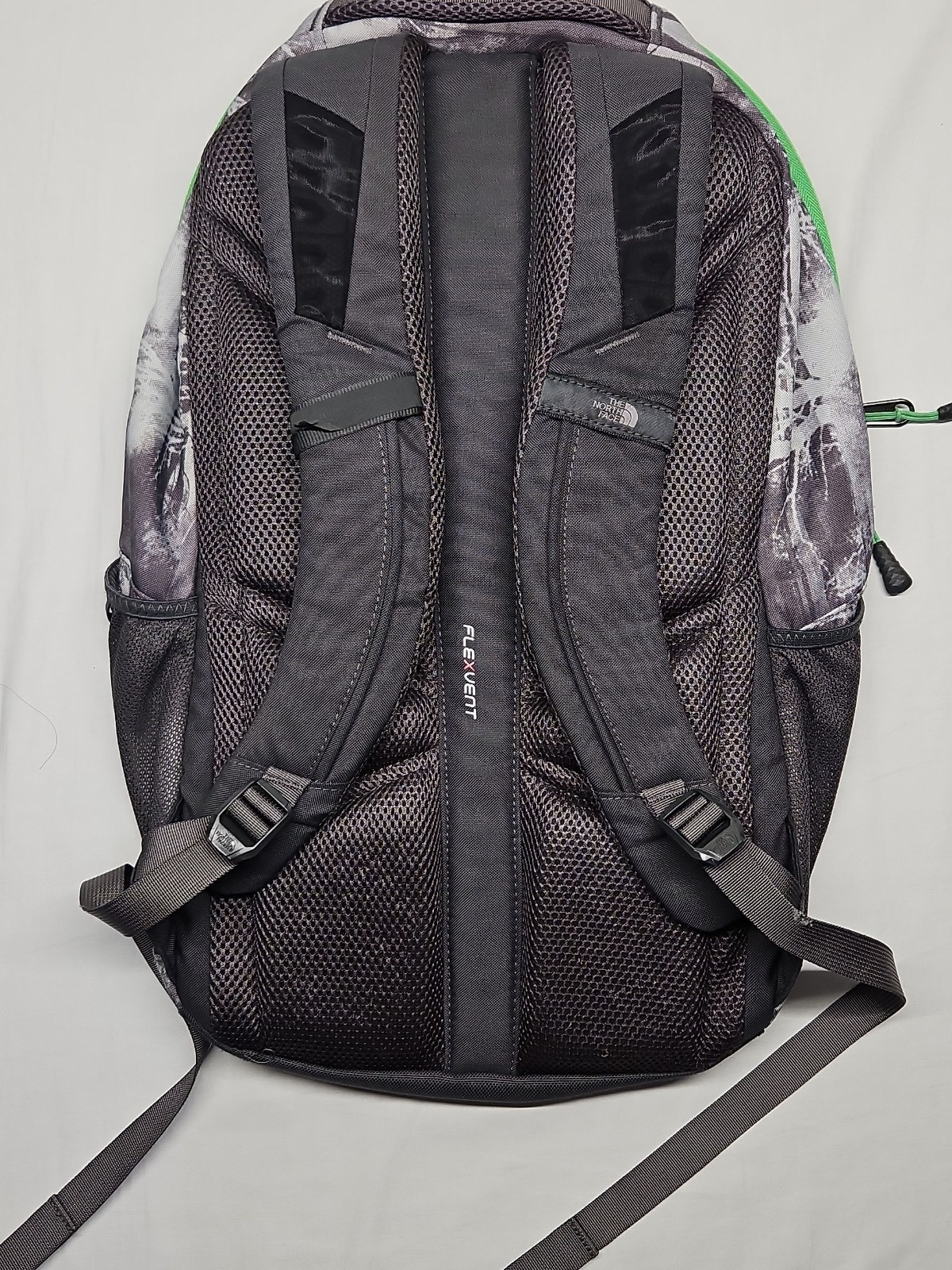 The North Face Vault Gray Black Forest Camo Green Trim & Logo Backpack
