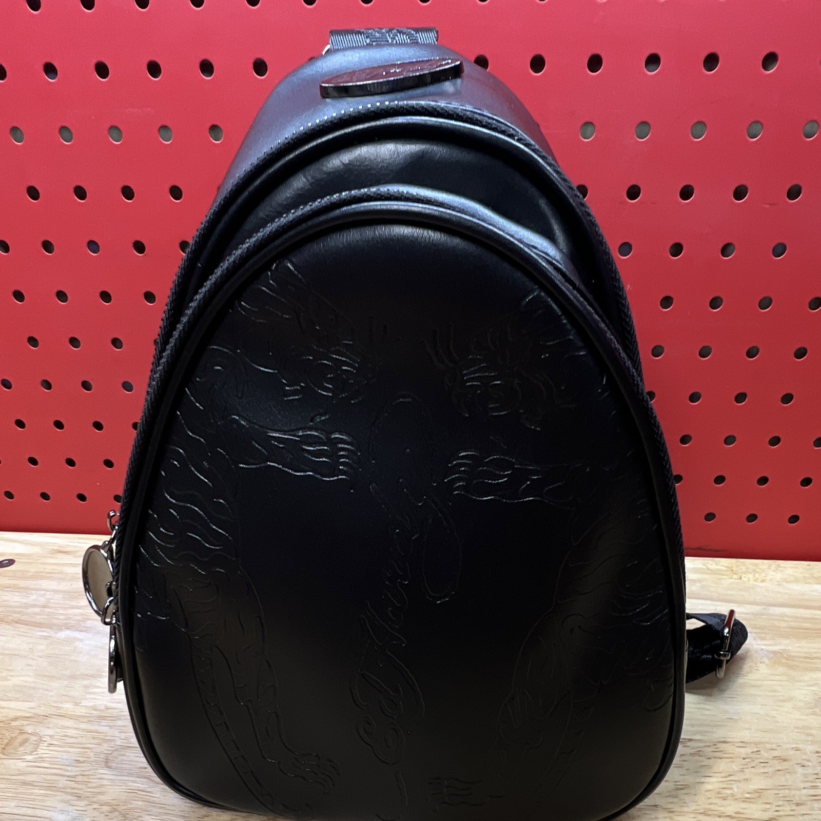 Ed Hardy Black Tiger Embossed Crossbody Bag, Small, Zip, Adjustable Strap