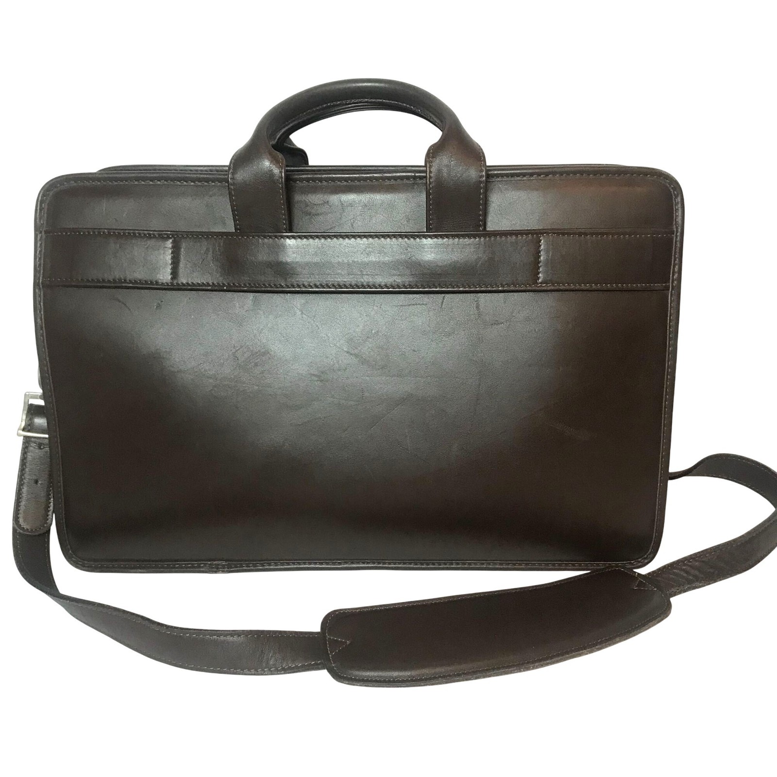 JACK GEORGES Executive Brown Leather Briefcase Messenger Bag Zip Top 16″ USA