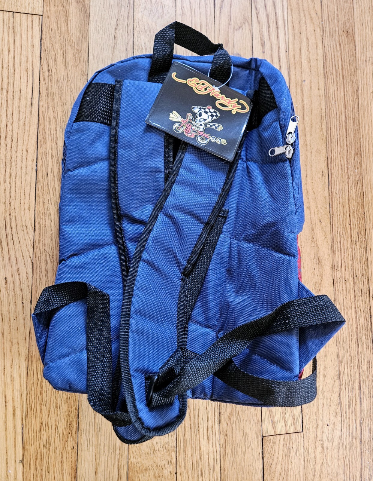 DON ED HARDY Skull With Top Hat Zip Top Carry Loop Backpack Navy & Red Unisex