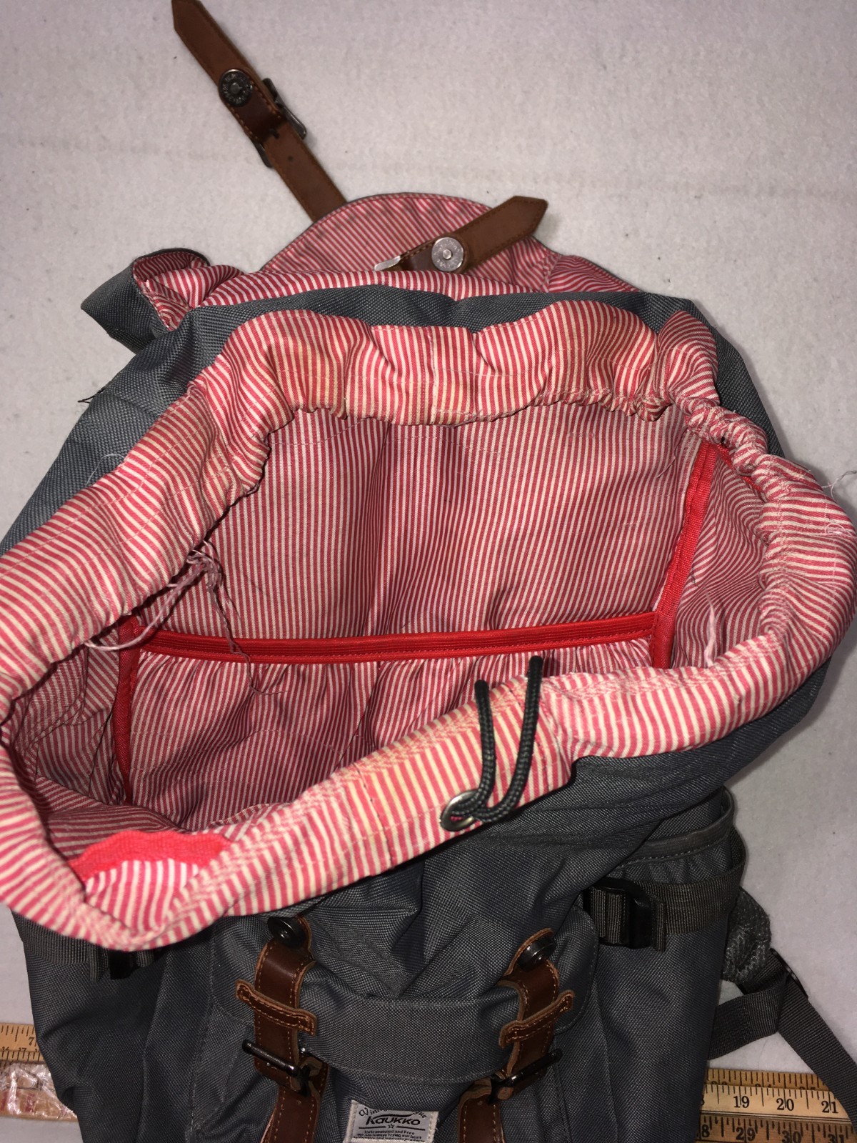 Kaukko Back Pack Vintage And Vogue Red Striped Lining Very Nice Large Size