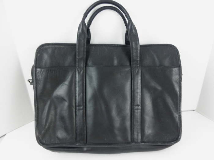 Black Leather Laptop Case Briefcase Expandable Audio Pocket Pinnacle Leather