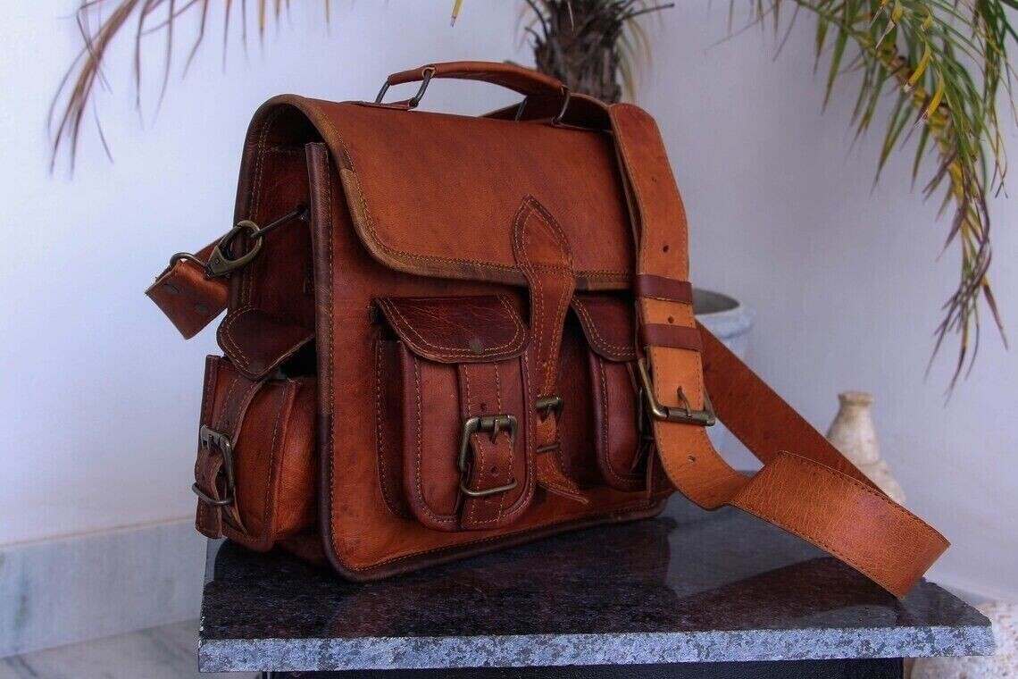 Men’s Business Leather Shoulder Messenger Satchel Genuine Laptop Briefcase Bag
