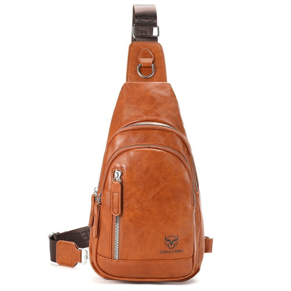 Men’s Leather Sling Bag Crossbody Chest Adjustable Strap Multiple Compartments