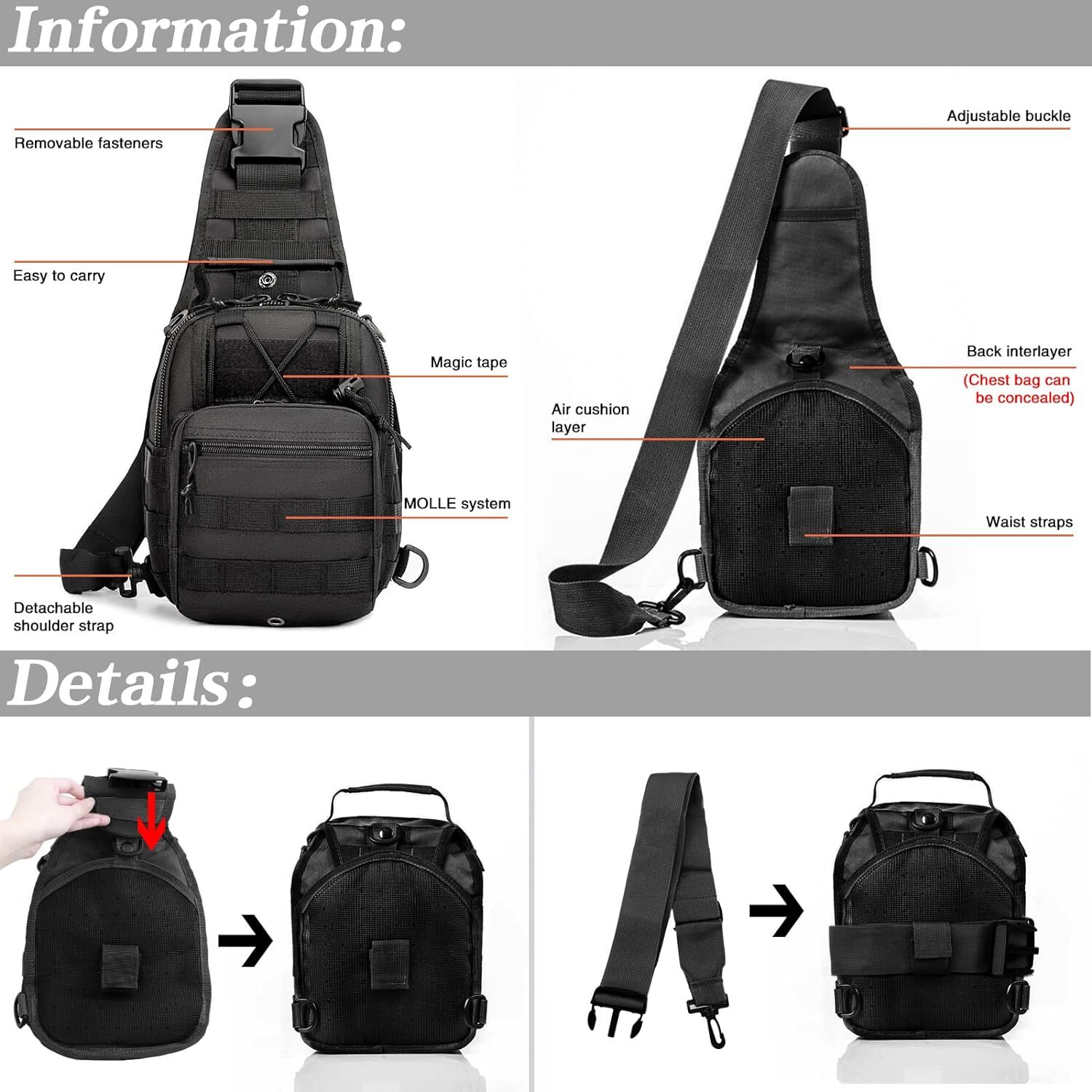 Mens Tactical Military Crossbody Shoulder Bag Chest Pack Camping Hiking Backpack