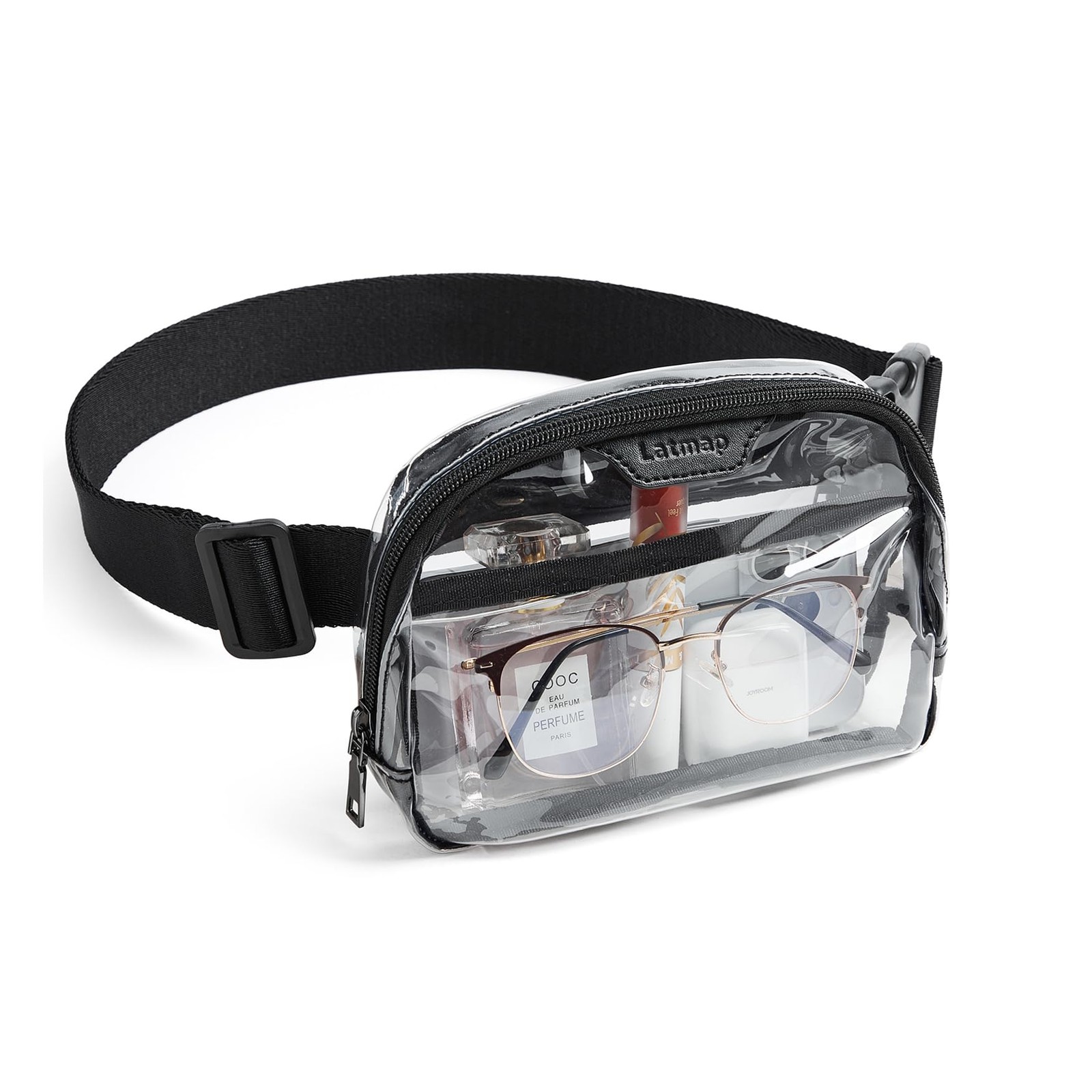 LATMAP 2L Clear Fanny Pack Stadium 8.5 x 2.5 x 6 inches, Small Size-Black