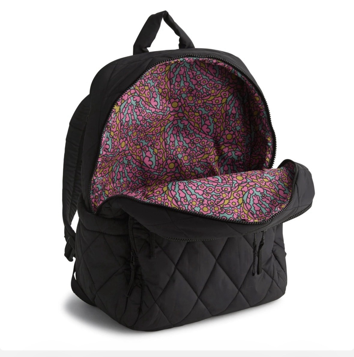 Vera Bradley Large Black Backpack Zip Laptop Compartment Adjustable Straps