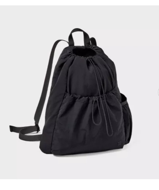 All In Motion 20L Cinch Backpack Black Lightweight Water Repellent Travel Gym