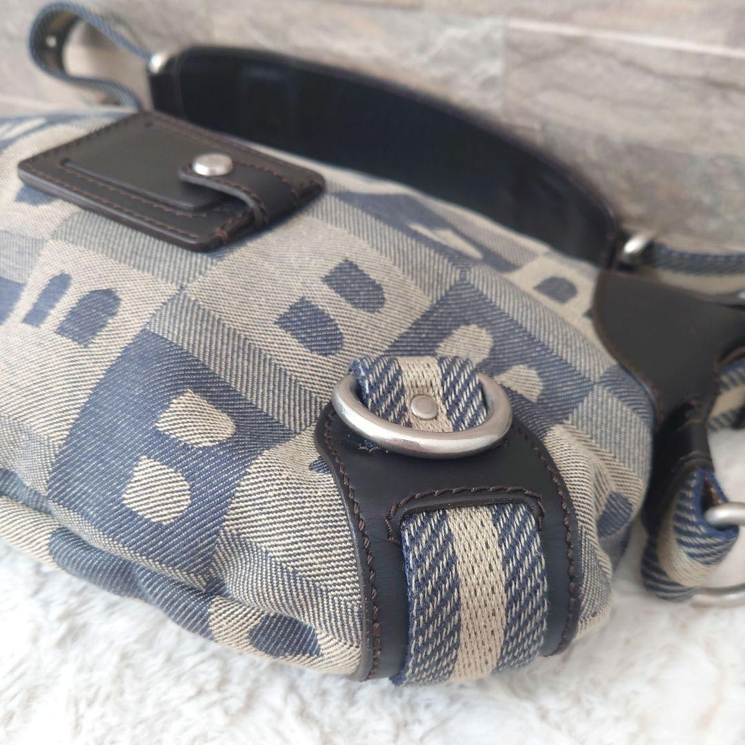 Bally Men’s Canvas Leather B All-Over Print Shoulder Bag Blue Gray 32×22.5x4cm